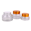 set 3 pack round empty glass cream jar with black lid cosmetic refillable empty glass container